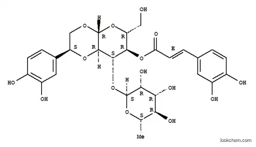 Molecular Structure of 61276-16-2 ([(1R,6S,7S,8R,9R)-4-(3,4-dihydroxyphenyl)-9-(hydroxymethyl)-7-[(2S,3R,4R,5S,6S)-3,4,5-trihydroxy-6-methyl-oxan-2-yl]oxy-2,5,10-trioxabicyclo[4.4.0]dec-8-yl] (E)-3-(3,4-dihydroxyphenyl)prop-2-enoate)
