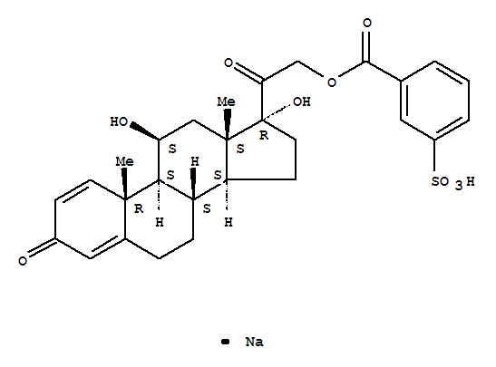 Pregna-1,4-diene-3,20-dione,11,17-dihydroxy-21-[(3-sulfobenzoyl)oxy]-, sodium salt (1:1), (11b)-(630-67-1)