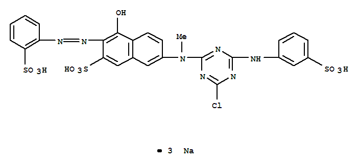2-Naphthalenesulfonicacid,7-[[4-chloro-6-[(3-sulfophenyl)amino]-1,3,5-triazin-2-yl]methylamino]-4-hydroxy-3-[2-(2-sulfophenyl)diazenyl]-,sodium salt (1:3)
