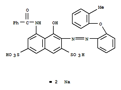 2,7-Naphthalenedisulfonicacid, 5-(benzoylamino)-4-hydroxy-3-[2-[2-(2-methylphenoxy)phenyl]diazenyl]-,sodium salt (1:2)