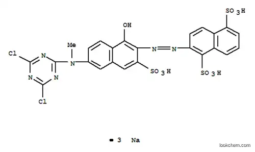 Molecular Structure of 70616-90-9 (trisodium 2-[[6-[(4,6-dichloro-1,3,5-triazin-2-yl)methylamino]-1-hydroxy-3-sulphonato-2-naphthyl]azo]naphthalene-1,5-disulphonate)