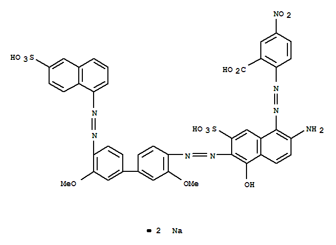 Benzoic acid,2-[2-[2-amino-6-[2-[3,3'-dimethoxy-4'-[2-(6-sulfo-1-naphthalenyl)diazenyl][1,1'-biphenyl]-4-yl]diazenyl]-5-hydroxy-7-sulfo-1-naphthalenyl]diazenyl]-5-nitro-,sodium salt (1:2)