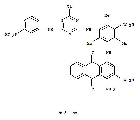 2-Anthracenesulfonicacid,1-amino-4-[[3-[[4-chloro-6-[(3-sulfophenyl)amino]-1,3,5-triazin-2-yl]amino]-2,4,6-trimethyl-5-sulfophenyl]amino]-9,10-dihydro-9,10-dioxo-,sodium salt (1:3)(72927-99-2)