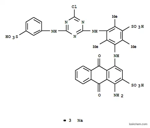 Molecular Structure of 72927-99-2 (trisodium 1-amino-4-[[3-[[4-chloro-6-[(3-sulphonatophenyl)amino]-1,3,5-triazin-2-yl]amino]-2,4,6-trimethyl-5-sulphonatophenyl]amino]-9,10-dihydro-9,10-dioxoanthracene-2-sulphonate)