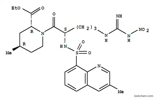 Molecular Structure of 74874-09-2 (2-PIPERIDINECARBOXYLIC ACID, 1-[5-[IMINO(NITROAMINO)METHYL]AMINO]-2-[[(3-METHYL-8-QUINOLINYL)SULFONYL]AMINO]-1-OXOPENTYL]-4-METHYL-,ETHYL ESTER,[2R-[1(S*), 2ALPHA, 4BETA]]-)