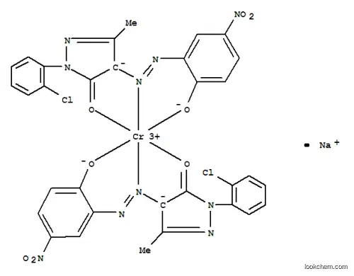 Molecular Structure of 75199-04-1 (Chromate(1-), bis[2-(2-chlorophenyl)-2, 4-dihydro-4-[(2-hydroxy-5-nitrophenyl)azo]-5-methyl -3H-pyrazol-3-onato(2-)]-, sodium)