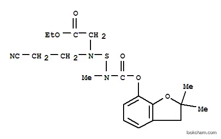 Molecular Structure of 82560-39-2 (ethyl 2-[2-cyanoethyl-[(2,2-dimethyl-3H-benzofuran-7-yl)oxycarbonyl-me thyl-amino]sulfanyl-amino]acetate)