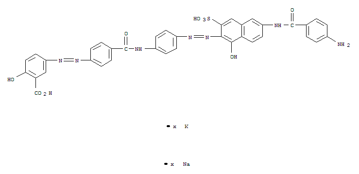 Benzoic acid,5-[2-[4-[[[4-[2-[6-[(4-aminobenzoyl)amino]-1-hydroxy-3-sulfo-2-naphthalenyl]diazenyl]phenyl]amino]carbonyl]phenyl]diazenyl]-2-hydroxy-,potassium sodium salt (1: : )