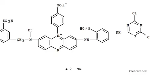 Molecular Structure of 83949-27-3 (dihydrogen 3-[[4-[(4,6-dichloro-1,3,5-triazin-2-yl)amino]-2-sulphonatophenyl]amino]-7-[ethyl[(3-sulphonatophenyl)methyl]amino]-5-(4-sulphonatophenyl)phenazinium, disodium salt)