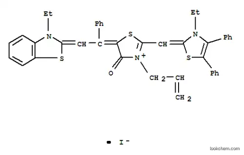 Molecular Structure of 84434-28-6 (3-allyl-5-[2-(3-ethylbenzothiazol-2(3H)-ylidene)-1-phenylethylidene]-2-[(3-ethyl-4,5-diphenylthiazol-2(3H)-ylidene)methyl]-4-oxothiazolium iodide)
