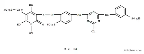 Molecular Structure of 89923-43-3 (3-Pyridinemethanesulfonic acid, 5-5-4-chloro-6-(3-sulfophenyl)amino-1,3,5-triazin-2-ylamino-2-sulfophenylazo-1-ethyl-1,6-dihydro-2-hydroxy-4-methyl-6-oxo-, trisodium salt)