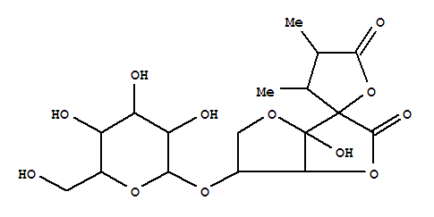 Spiro[furan-2(5H),3'(2'H)-furo[3,2-b]furan]-2',5-dione, 6'-(b-D-glucopyranosyloxy)hexahydro-3'a-hydroxy-3,4-dimethyl-,(2S,3S,4S,3'aS,6'S,6'aR)- (9CI)