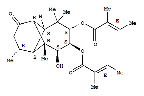 Molecular Structure of 115794-33-7 (2-Butenoicacid, 2-methyl-,(1R,2R,3S,4S,5S,7S,8S,9R)-3-hydroxy-2,6,6,9-tetramethyl-11-oxotricyclo[5.4.0.02,8]undecane-4,5-diylester, (2E,2'E)- (9CI))