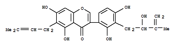 Molecular Structure of 121748-01-4 (4H-1-Benzopyran-4-one,3-[2,4-dihydroxy-3-(2-hydroxy-3-methyl-3-butenyl)phenyl]-5,7-dihydroxy-6-(3-methyl-2-butenyl)-(9CI))