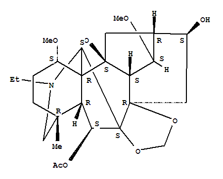Molecular Structure of 123064-65-3 (Aconitane-6,10,16-triol,20-ethyl-1,14-dimethoxy-4-methyl-7,8-[methylenebis(oxy)]-,6-acetate, (1a,6b,14a,16b)-)