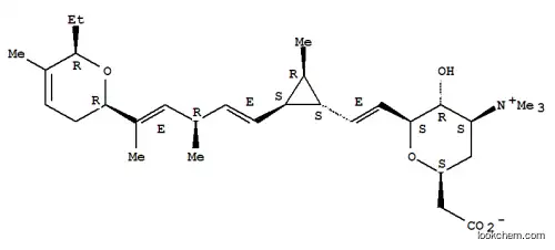Molecular Structure of 135074-49-6 (L-gluco-Non-8-enonicacid,3,7-anhydro-2,4,5,8,9-pentadeoxy-9-[(1S,2S,3R)-2-[(1E,3R,4E)-5-[(2R,6R)-6-ethyl-3,6-dihydro-5-methyl-2H-pyran-2-yl]-3-methyl-1,4-hexadien-1-yl]-3-methylcyclopropyl]-5-(trimethylammonio)-, inner salt, (8E)-)