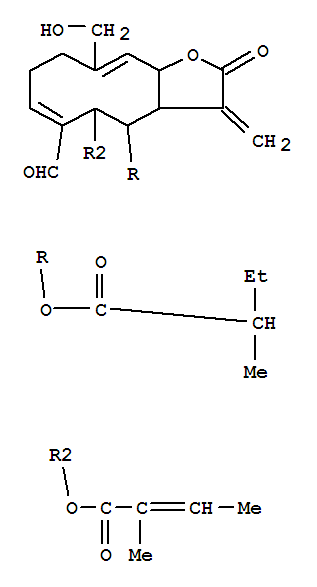 Molecular Structure of 146959-82-2 (2-Butenoicacid, 2-methyl-, 6-formyl-2,3,3a,4,5,8,9,11a-octahydro-10-(hydroxymethyl)-3-methylene-4-(2-methyl-1-oxobutoxy)-2-oxocyclodeca[b]furan-5-ylester (9CI))