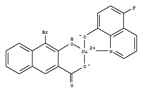Molecular Structure of 15695-16-6 (Copper,(4-bromo-3-hydroxy-2-naphthalenecarboxylato-O2,O3)(5-fluoro-8-quinolinolato-N1,O8)-(9CI))