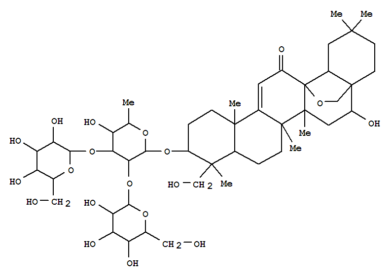 Molecular Structure of 172335-94-3 (Olean-9(11)-en-12-one,13,28-epoxy-3-[(O-b-D-glucopyranosyl-(1®2)-O-[b-D-glucopyranosyl-(1®3)]-6-deoxy-b-D-galactopyranosyl)oxy]-16,23-dihydroxy-,(3b,4a,16b)- (9CI))