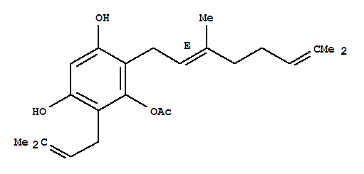 Molecular Structure of 194922-66-2 (1,3,5-Benzenetriol,2-[(2E)-3,7-dimethyl-2,6-octadien-1-yl]-4-(3-methyl-2-buten-1-yl)-, 3-acetate)