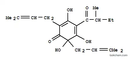 Molecular Structure of 31769-65-0 (3,5,6-trihydroxy-2-(2-methylbutanoyl)-4,6-bis(3-methylbut-2-enyl)cyclohexa-2,4-dien-1-one)