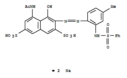 2,7-Naphthalenedisulfonicacid,5-(acetylamino)-4-hydroxy-3-[2-[4-methyl-2-[(phenylsulfonyl)amino]phenyl]diazenyl]-,sodium salt (1:2)