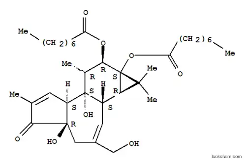 Molecular Structure of 37558-18-2 (Octanoic acid, (1aR,1bS,4aR,7aS,7bS,8R,9R,9aS)-1,1a,1b,4,4a,5,7a,7b,8,9-decahydro-4a,7b-dihydroxy-3-(hydroxymethyl)-1,1,6,8-tetramethyl-5-oxo-9aH-cyclopropa[3,4]benz[1,2-e]azulene-9,9a-diyl ester (9CI))