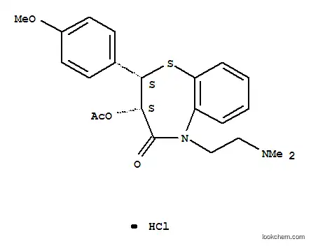 Molecular Structure of 38411-61-9 (1,5-Benzothiazepin-4(5H)-one,3-(acetyloxy)-5-[2-(dimethylamino)ethyl]-2,3-dihydro-2-(4-methoxyphenyl)-,hydrochloride (1:1), (2R,3R)-rel-)