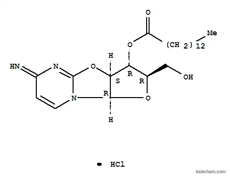 Molecular Structure of 53758-26-2 (Tetradecanoicacid,2,3,3a,9a-tetrahydro-2-(hydroxymethyl)-6-imino-6H-furo[2',3':4,5]oxazolo[3,2-a]pyrimidin-3-ylester, monohydrochloride, [2R-(2a,3b,3ab,9ab)]- (9CI))
