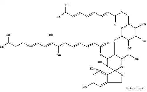 Molecular Structure of 61036-48-4 (1,1-O-(4,6-Dihydroxy-1,2-phenylenemethylene)-4-O-[6-O-(8-hydroxy-1-oxodeca-2,4,6-trienyl)-β-D-galactopyranosyl]-α-D-glucopyranose 3-(7-hydroxy-8,14-dimethylhexadeca-2,4,8,10-tetraenoate))