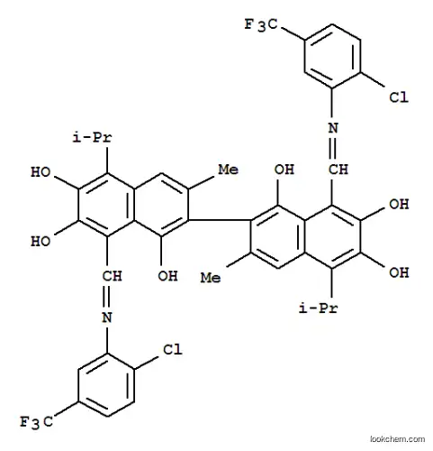 Molecular Structure of 7355-32-0 (1-[[[2-chloro-5-(trifluoromethyl)phenyl]amino]methylidene]-7-[8-[[[2-c hloro-5-(trifluoromethyl)phenyl]amino]methylidene]-1,6-dihydroxy-3-met hyl-7-oxo-5-propan-2-yl-naphthalen-2-yl]-3,8-dihydroxy-6-methyl-4-prop an-2-yl-naphthalen-2-one)