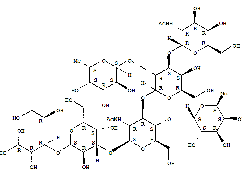 D-Glucose,O-2-(acetylamino)-2-deoxy-a-D-galactopyranosyl-(1?3)-O-[6-deoxy-a-L-galactopyranosyl-(1?2)]-O-b-D-galactopyranosyl-(1?3)-O-[6-deoxy-a-L-galactopyranosyl-(1?4)]-O-2-(acetylamino)-2-deoxy-b-D-