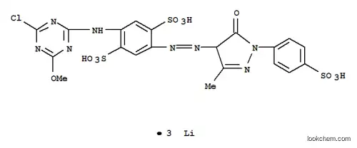 Molecular Structure of 84051-91-2 (trilithium 2-[(4-chloro-6-methoxy-1,3,5-triazin-2-yl)amino]-5-[[4,5-dihydro-3-methyl-5-oxo-1-(4-sulphonatophenyl)-1H-pyrazol-4-yl]azo]benzene-1,4-disulphonate)
