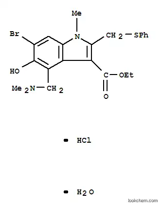 Molecular Structure of 868364-57-2 (1H-Indole-3-carboxylicacid,6-bromo-4-[(dimethylamino)methyl]-5-hydroxy-1-methyl-2-[(phenylthio)methyl]-,ethyl ester, hydrochloride, hydrate (1:1:1))