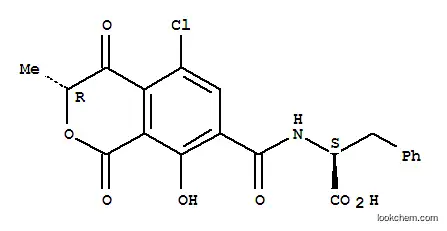 Molecular Structure of 93261-84-8 (N-{[(3R)-5-chloro-8-hydroxy-3-methyl-1,4-dioxo-3,4-dihydro-1H-isochromen-7-yl]carbonyl}-L-phenylalanine)
