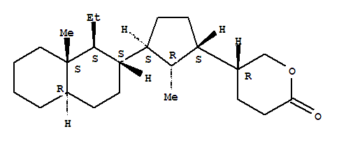 Molecular Structure of 105641-29-0 (2H-Pyran-2-one,5-[(1S,2R,3S)-3-[(1S,2S,4aR,8aS)-1-ethyldecahydro-8a-methyl-2-naphthalenyl]-2-methylcyclopentyl]tetrahydro-,(5R)-)