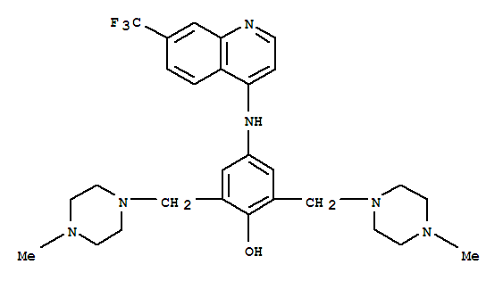 Molecular Structure of 105758-95-0 (Phenol,2,6-bis[(4-methyl-1-piperazinyl)methyl]-4-[[7-(trifluoromethyl)-4-quinolinyl]amino]-)