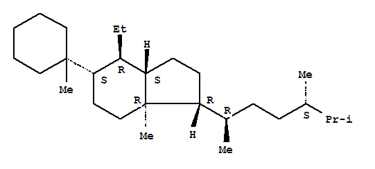 Molecular Structure of 105790-97-4 (1H-Indene,4-ethyloctahydro-7a-methyl-5-(1-methylcyclohexyl)-1-[(1R,4S)-1,4,5-trimethylhexyl]-,(1R,3aS,4R,5S,7aR)-)