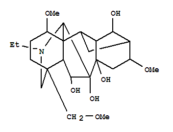 Molecular Structure of 106982-85-8 (Aconitane-6,7,8,14-tetrol,20-ethyl-1,16-dimethoxy-4-(methoxymethyl)-, (1a,6b,14a,16b)- (9CI))