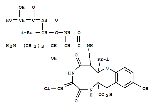 Molecular Structure of 107001-13-8 (Phenylalanine,dihydroxyacetylleucyl-3-hydroxylysyl-3-hydroxyleucyl-3-chloro-2,3-didehydroalanyl-2,5-dihydroxy-,cyclic (4®62)-ether (9CI))