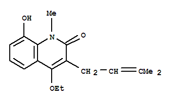 Molecular Structure of 107030-41-1 (2(1H)-Quinolinone,4-ethoxy-8-hydroxy-1-methyl-3-(3-methyl-2-buten-1-yl)-)