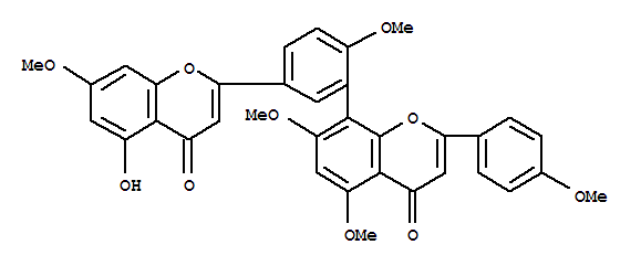 Molecular Structure of 107392-32-5 (4H-1-Benzopyran-4-one,8-[5-(5-hydroxy-7-methoxy-4-oxo-4H-1-benzopyran-2-yl)-2-methoxyphenyl]-5,7-dimethoxy-2-(4-methoxyphenyl)-)