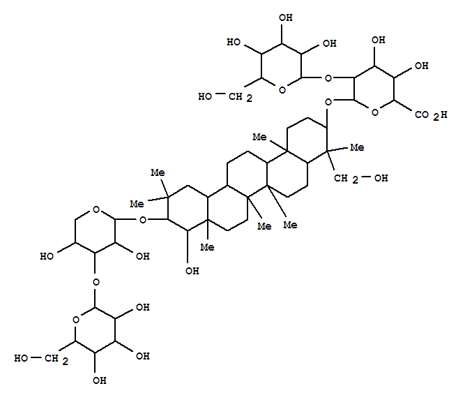 Molecular Structure of 107745-72-2 (b-D-Glucopyranosiduronic acid, (3b,4b,21a,22a)-21-[(3-O-b-D-glucopyranosyl-a-L-arabinopyranosyl)oxy]-22,23-dihydroxyoleanan-3-yl2-O-b-D-galactopyranosyl- (9CI))