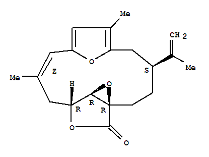 Molecular Structure of 107748-88-9 (15,17,18-Trioxatetracyclo[11.2.2.16,9.01,14]octadeca-6,8,10-trien-16-one,7,11-dimethyl-4-(1-methylethenyl)-, (1R,4S,10Z,13R,14R)-rel-(-)- (9CI))