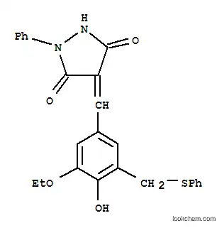 Molecular Structure of 107788-18-1 ((4Z)-4-({3-ethoxy-4-hydroxy-5-[(phenylsulfanyl)methyl]phenyl}methylidene)-1-phenylpyrazolidine-3,5-dione)
