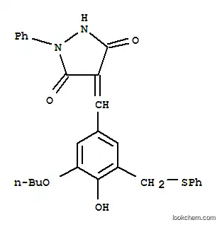 Molecular Structure of 107788-22-7 ((4Z)-4-({3-butoxy-4-hydroxy-5-[(phenylsulfanyl)methyl]phenyl}methylidene)-1-phenylpyrazolidine-3,5-dione)