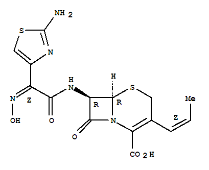 Molecular Structure of 107888-46-0 (5-Thia-1-azabicyclo[4.2.0]oct-2-ene-2-carboxylicacid,7-[[(2Z)-(2-amino-4-thiazolyl)(hydroxyimino)acetyl]amino]-8-oxo-3-(1Z)-1-propenyl-,(6R,7R)- (9CI))