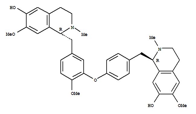 Molecular Structure of 107913-38-2 (6-Isoquinolinol,1,2,3,4-tetrahydro-7-methoxy-1-[[4-methoxy-3-[4-[[(1R)-1,2,3,4-tetrahydro-7-hydroxy-6-methoxy-2-methyl-1-isoquinolinyl]methyl]phenoxy]phenyl]methyl]-2-methyl-,(1R)-)