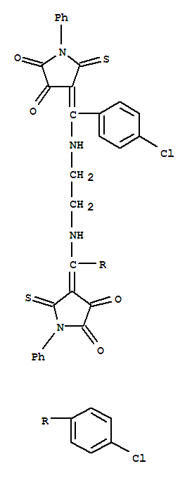 Molecular Structure of 107936-96-9 (2,3-Pyrrolidinedione,4,4'-[1,2-ethanediylbis[imino[(4-chlorophenyl)methylidyne]]]bis[1-phenyl-5-thioxo-(9CI))