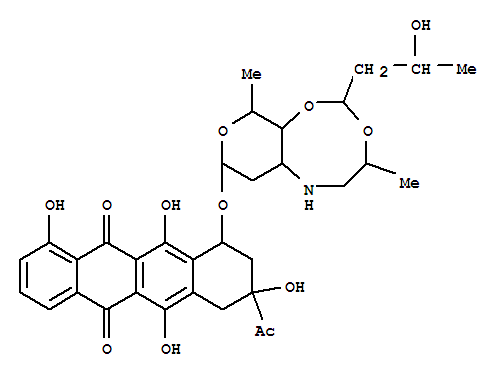 Molecular Structure of 108089-34-5 (5,12-Naphthacenedione,8-acetyl-7,8,9,10-tetrahydro-1,6,8,11-tetrahydroxy-10-[[octahydro-2-(2-hydroxypropyl)-4,10-dimethylpyrano[3,4-d]-1,3,6-dioxazocin-8-yl]oxy]-(9CI))